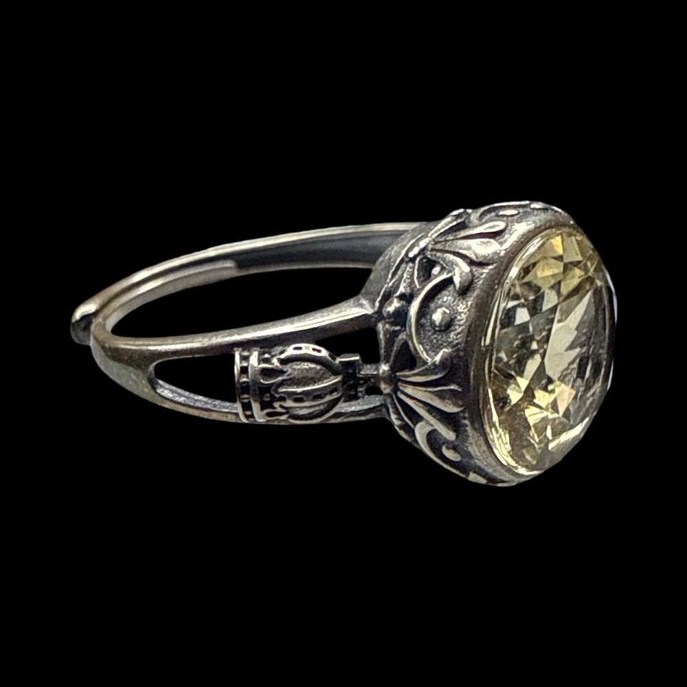Vintage Silver citrine yellow gemstone large costume jewelry unisex adjustable - Picture 6 of 9